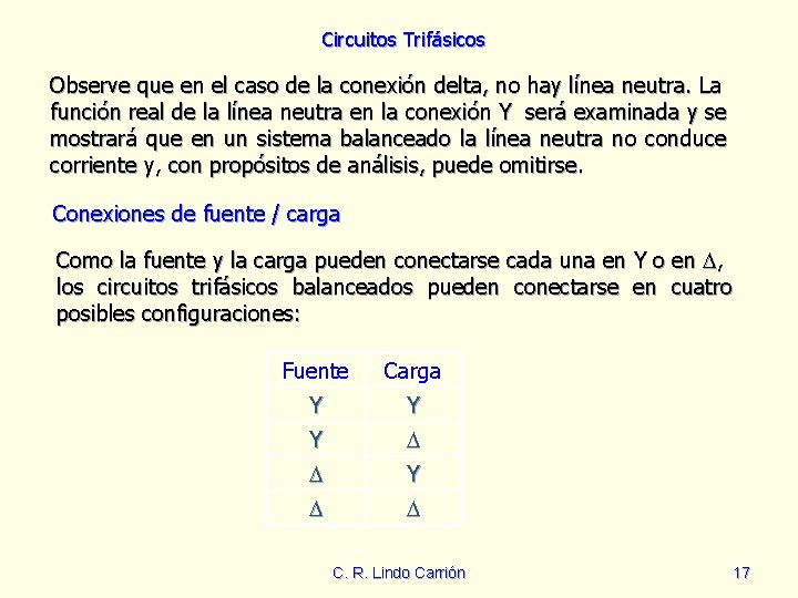 Circuitos Trifásicos Observe que en el caso de la conexión delta, no hay línea