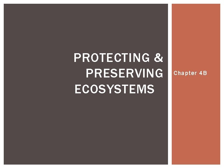 PROTECTING & PRESERVING ECOSYSTEMS Chapter 4 B 