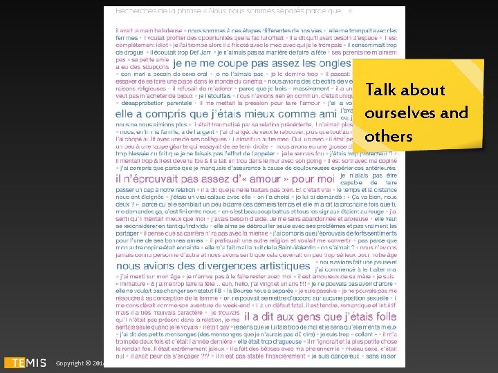Talk about ourselves and others Copyright © 2014 TEMIS - All Rights Reserved -