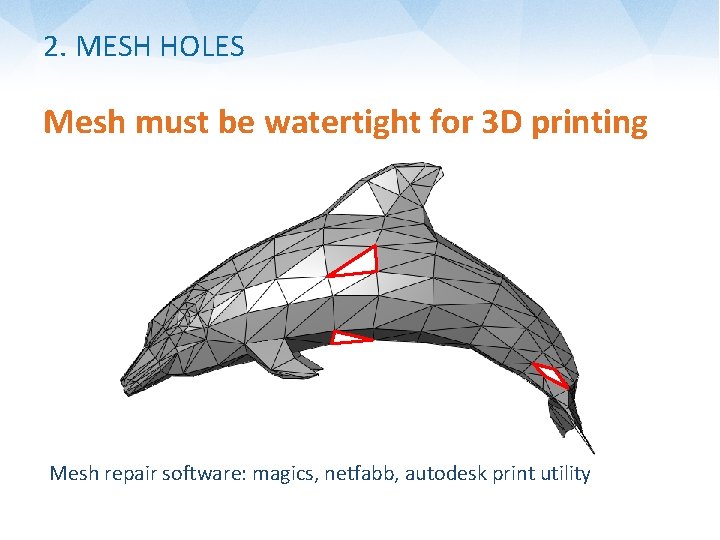 2. MESH HOLES Mesh must be watertight for 3 D printing d a h