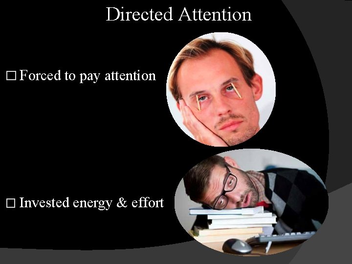 Directed Attention � Forced to pay attention � Invested energy & effort 
