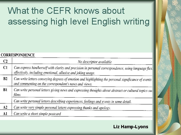 What the CEFR knows about assessing high level English writing Liz Hamp-Lyons 