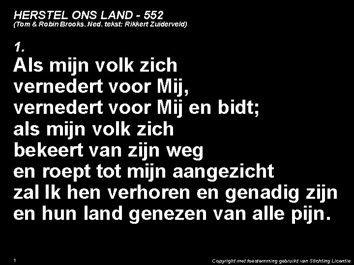 HERSTEL ONS LAND - 552 (Tom & Robin Brooks. Ned. tekst: Rikkert Zuiderveld) 1.