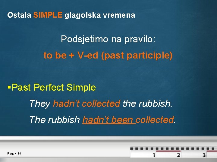 Ostala SIMPLE glagolska vremena Podsjetimo na pravilo: to be + V-ed (past participle) Past