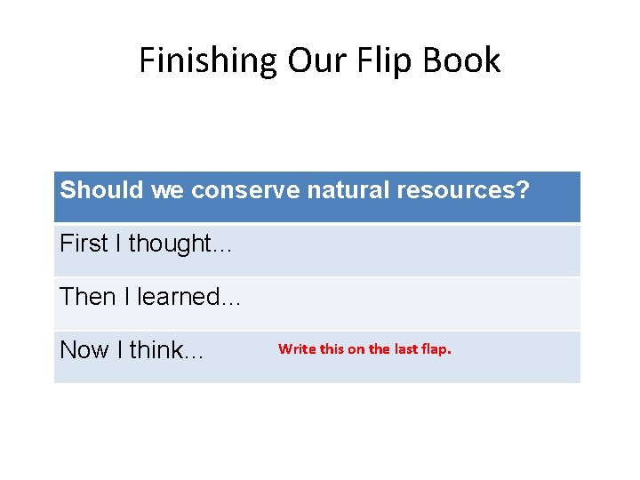 Finishing Our Flip Book Should we conserve natural resources? First I thought… Then I