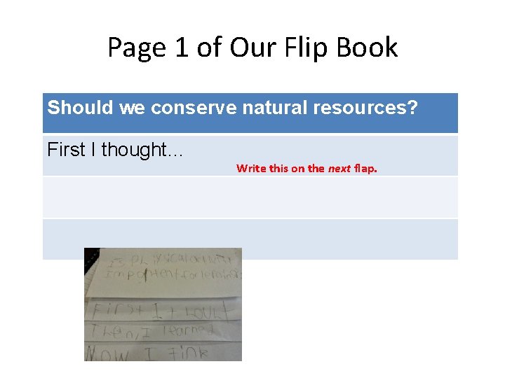 Page 1 of Our Flip Book Should we conserve natural resources? First I thought…