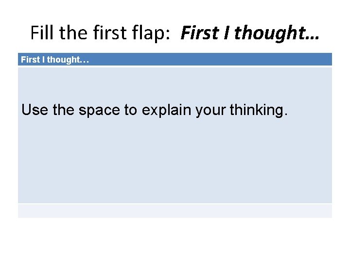 Fill the first flap: First I thought… Use the space to explain your thinking.