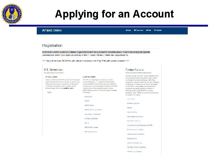 Applying for an Account 