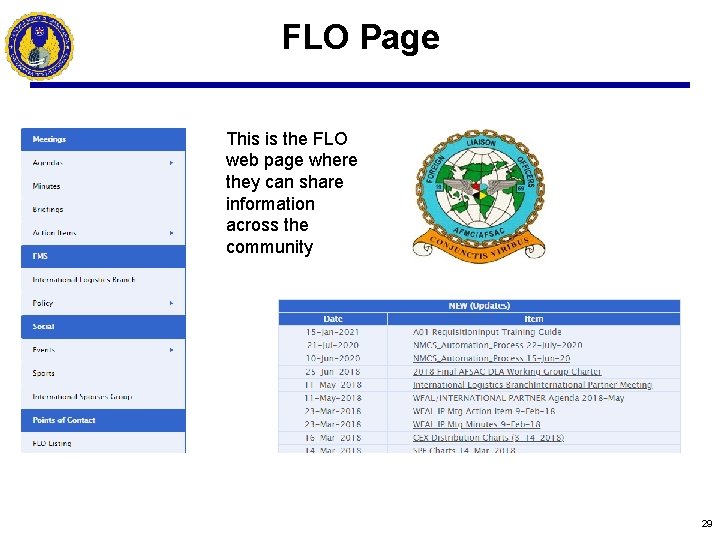 FLO Page This is the FLO web page where they can share information across