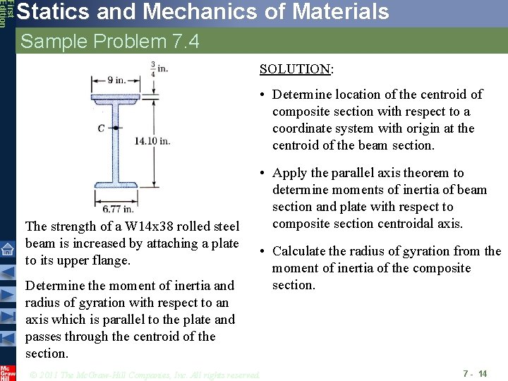 First Edition Statics and Mechanics of Materials Sample Problem 7. 4 SOLUTION: • Determine First Edition Statics and Mechanics of Materials Sample Problem 7. 4 SOLUTION: • Determine