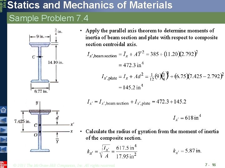 First Edition Statics and Mechanics of Materials Sample Problem 7. 4 • Apply the First Edition Statics and Mechanics of Materials Sample Problem 7. 4 • Apply the