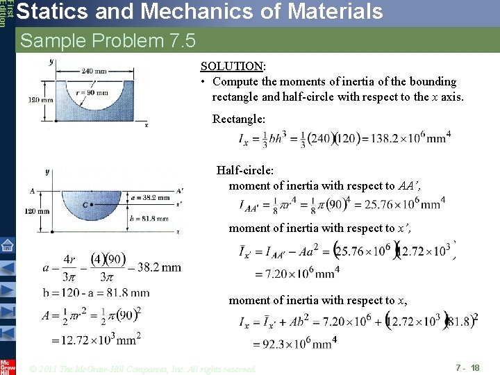 First Edition Statics and Mechanics of Materials Sample Problem 7. 5 SOLUTION: • Compute First Edition Statics and Mechanics of Materials Sample Problem 7. 5 SOLUTION: • Compute