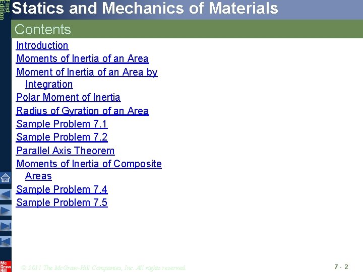 First Edition Statics and Mechanics of Materials Contents Introduction Moments of Inertia of an First Edition Statics and Mechanics of Materials Contents Introduction Moments of Inertia of an