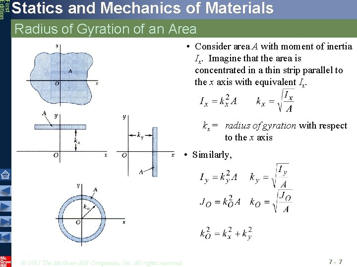 First Edition Statics and Mechanics of Materials Radius of Gyration of an Area • First Edition Statics and Mechanics of Materials Radius of Gyration of an Area •