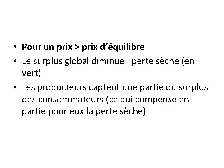  • Pour un prix > prix d’équilibre • Le surplus global diminue :