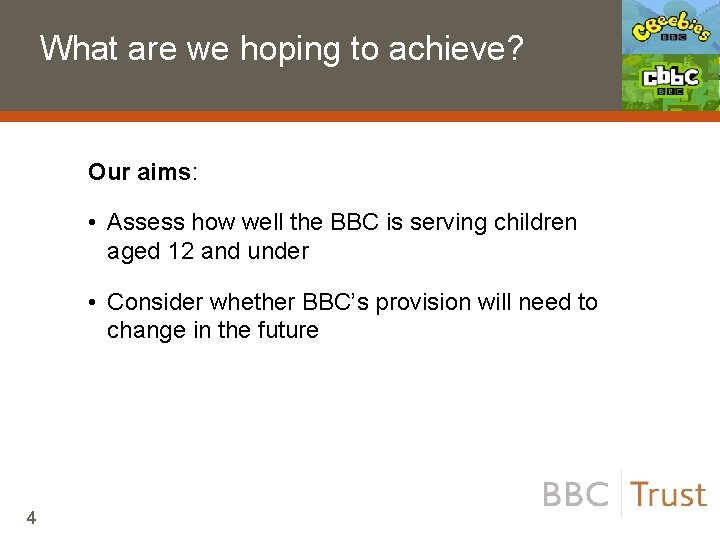 What are we hoping to achieve? Our aims: • Assess how well the BBC