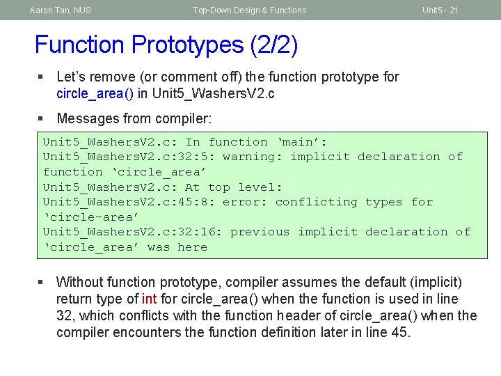 Aaron Tan, NUS Top-Down Design & Functions Unit 5 - 21 Function Prototypes (2/2)