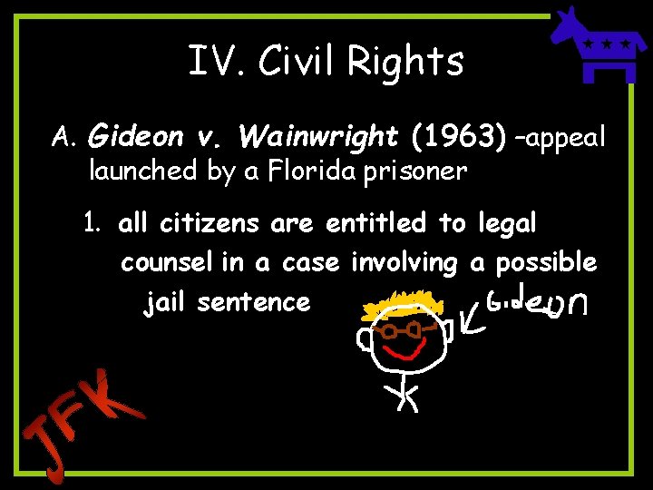 IV. Civil Rights A. Gideon v. Wainwright (1963) –appeal launched by a Florida prisoner