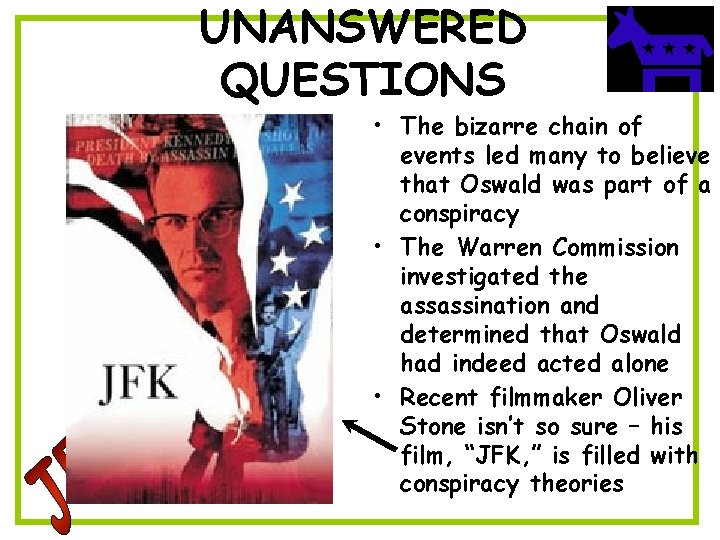 UNANSWERED QUESTIONS • The bizarre chain of events led many to believe that Oswald