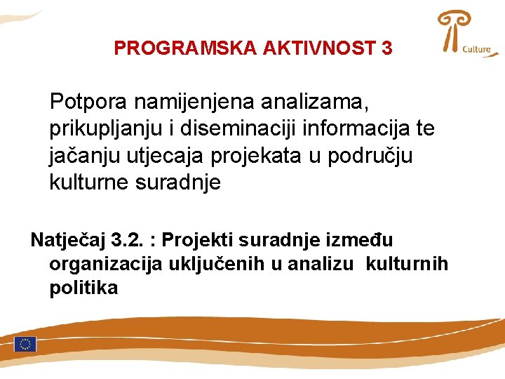 PROGRAMSKA AKTIVNOST 3 Potpora namijenjena analizama, prikupljanju i diseminaciji informacija te jačanju utjecaja projekata