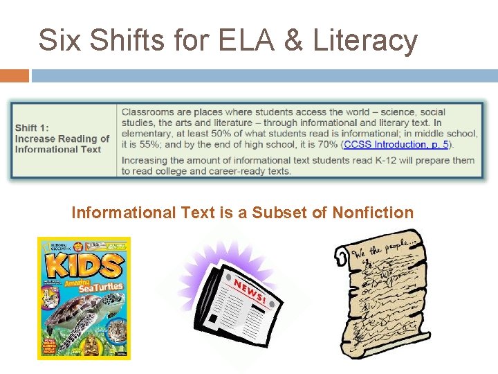 Six Shifts for ELA & Literacy Informational Text is a Subset of Nonfiction 