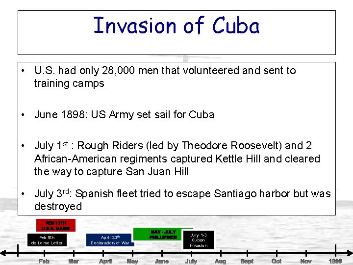 Invasion of Cuba • U. S. had only 28, 000 men that volunteered and