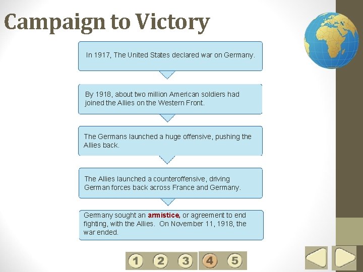 4 Campaign to Victory In 1917, The United States declared war on Germany. By