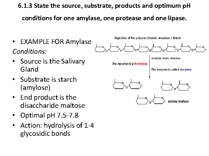 6. 1. 3 State the source, substrate, products and optimum p. H conditions for