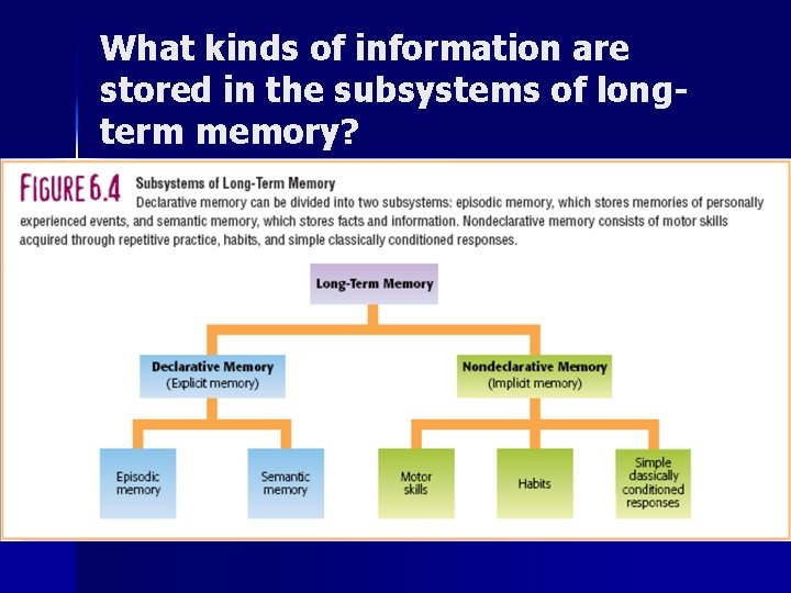 What kinds of information are stored in the subsystems of longterm memory? n Declarative