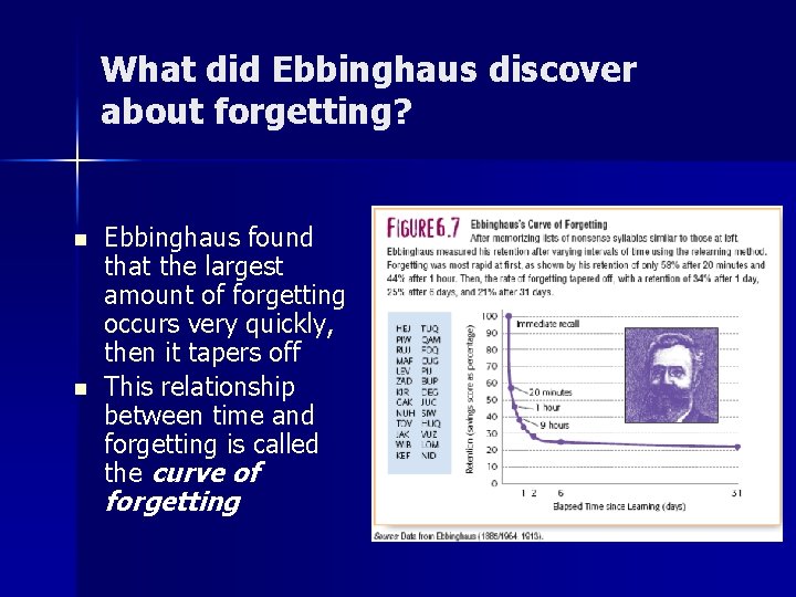 What did Ebbinghaus discover about forgetting? n n Ebbinghaus found that the largest amount