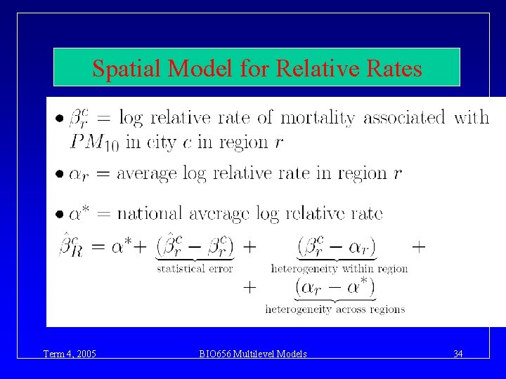 Spatial Model for Relative Rates Term 4, 2005 BIO 656 Multilevel Models 34 