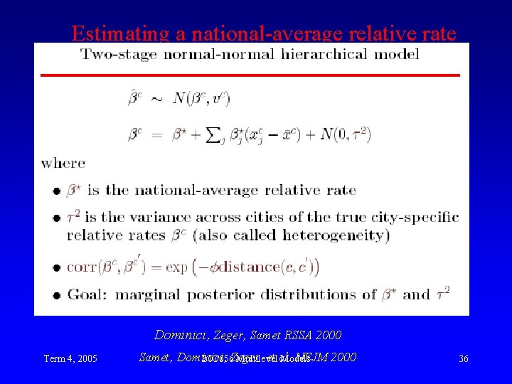 Estimating a national-average relative rate Dominici, Zeger, Samet RSSA 2000 Term 4, 2005 Samet,