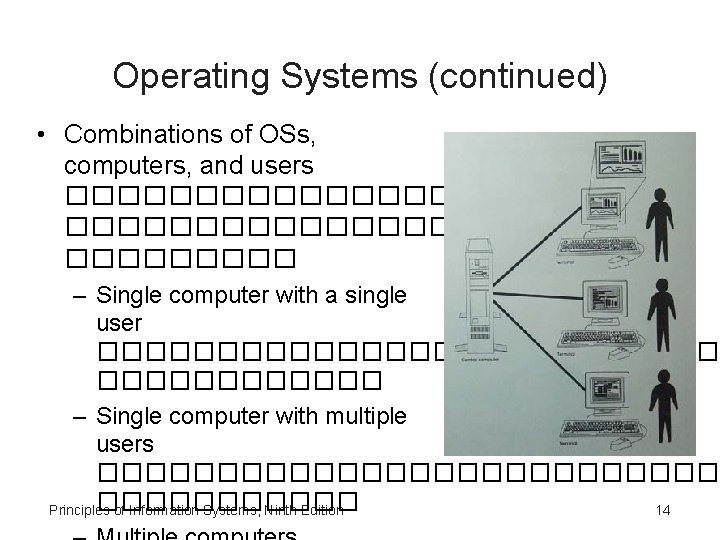 Operating Systems (continued) • Combinations of OSs, computers, and users ������������������ – Single computer