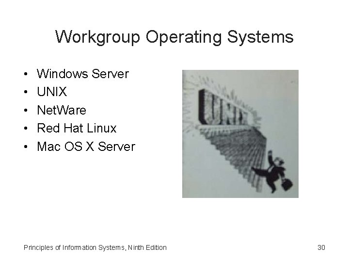 Workgroup Operating Systems • • • Windows Server UNIX Net. Ware Red Hat Linux