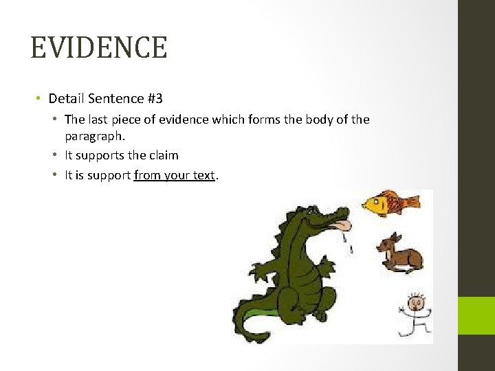 EVIDENCE • Detail Sentence #3 • The last piece of evidence which forms the