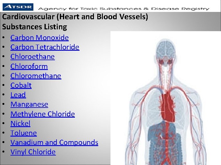 Cardiovascular (Heart and Blood Vessels) Substances Listing • • • • Carbon Monoxide Carbon