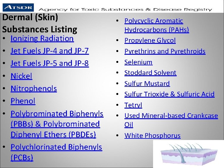 Dermal (Skin) Substances Listing Ionizing Radiation Jet Fuels JP-4 and JP-7 Jet Fuels JP-5