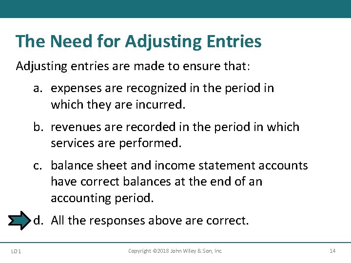 The Need for Adjusting Entries Adjusting entries are made to ensure that: a. expenses