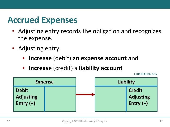 Accrued Expenses • Adjusting entry records the obligation and recognizes the expense. • Adjusting