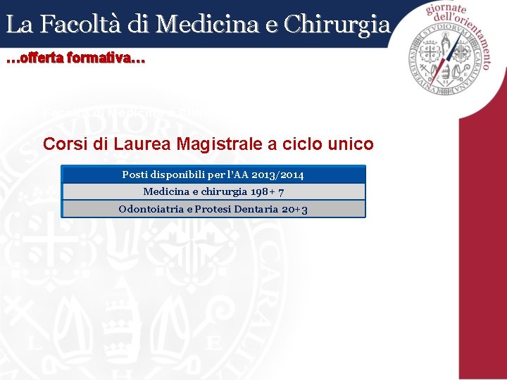 La Facoltà di Medicina e Chirurgia …offerta formativa… Facoltà di Medicina e Chirurgia: Corsi La Facoltà di Medicina e Chirurgia …offerta formativa… Facoltà di Medicina e Chirurgia: Corsi