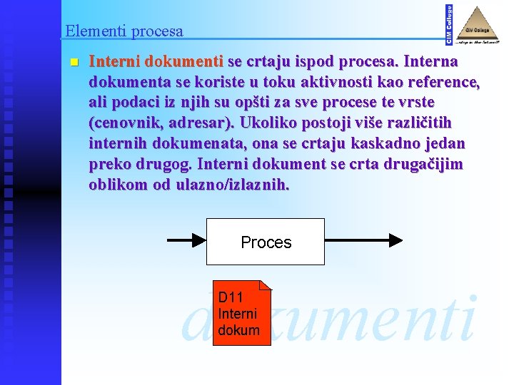 Elementi procesa n Interni dokumenti se crtaju ispod procesa. Interna dokumenta se koriste u