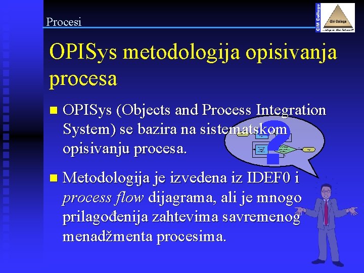 Procesi OPISys metodologija opisivanja procesa n ? OPISys (Objects and Process Integration System) se