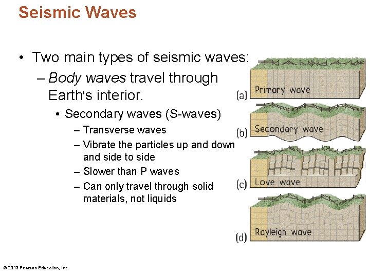 Seismic Waves • Two main types of seismic waves: – Body waves travel through