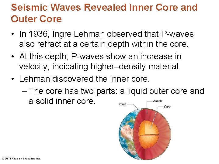 Seismic Waves Revealed Inner Core and Outer Core • In 1936, Ingre Lehman observed