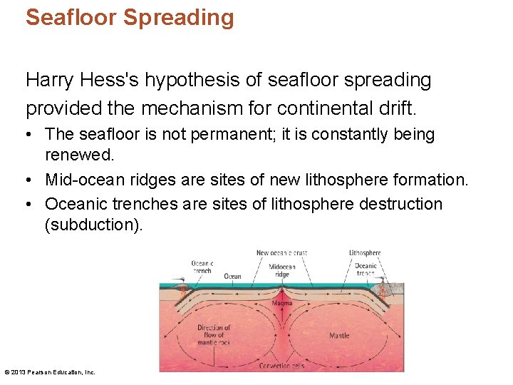 Seafloor Spreading Harry Hess's hypothesis of seafloor spreading provided the mechanism for continental drift.