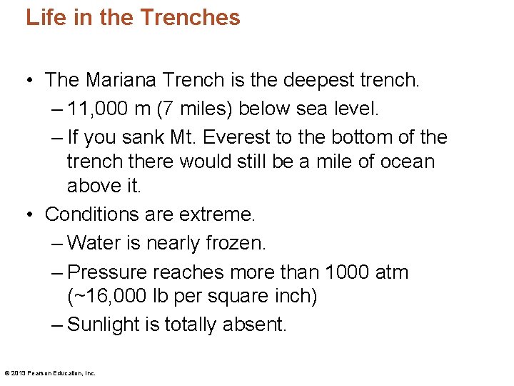 Life in the Trenches • The Mariana Trench is the deepest trench. – 11,