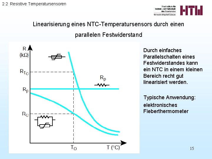 2. 2 Resistive Temperatursensoren Linearisierung eines NTC-Temperatursensors durch einen parallelen Festwiderstand Durch einfaches Parallelschalten