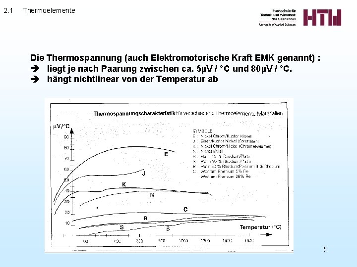 2. 1 Thermoelemente Die Thermospannung (auch Elektromotorische Kraft EMK genannt) : liegt je nach