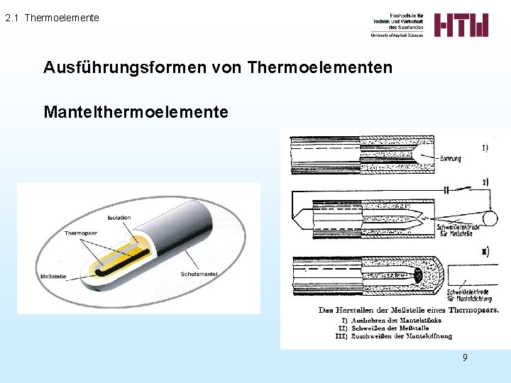 2. 1 Thermoelemente Ausführungsformen von Thermoelementen Mantelthermoelemente 9 