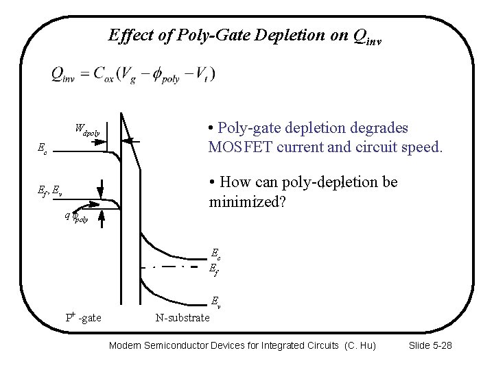 Effect of Poly-Gate Depletion on Qinv Wdpoly E c Ef , E v q